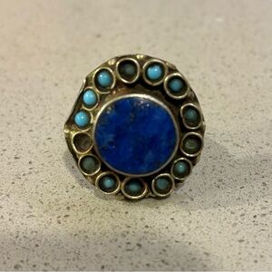 Vintage Handmade Silver Statement Ring, Lapis and Turquoise